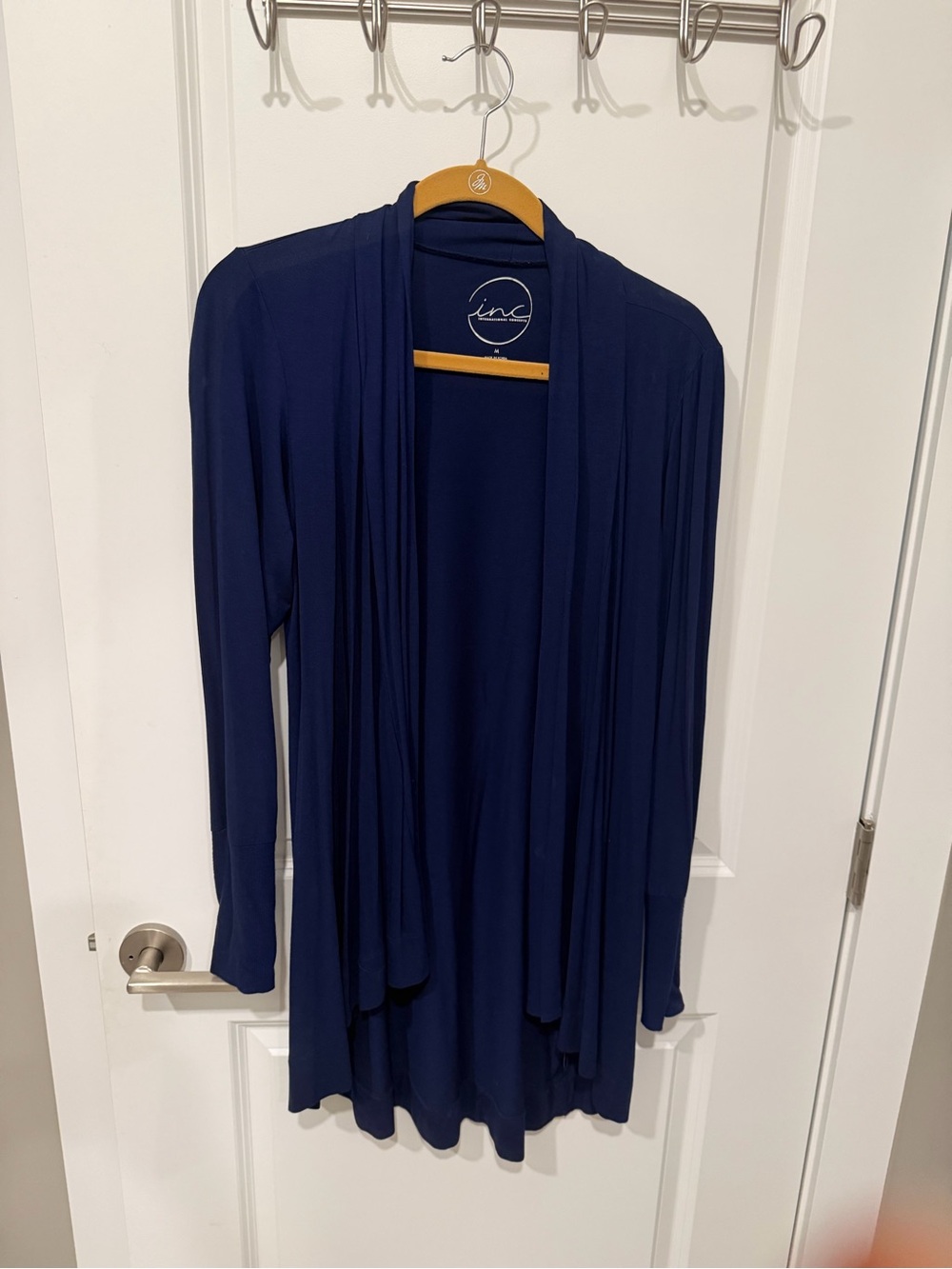 INC International Concepts Navy Open-Front Lightweight Draped Cardigan